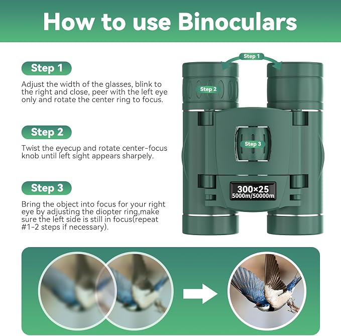 300x25 Binoculars for Adults and Kids, High Powered Mini Pocket Binoculars - Image 4