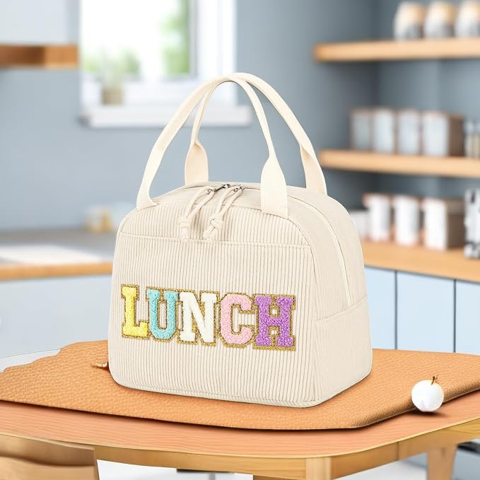 Bluboon Lunch Bag for Women Men Cute Corduroy Lunch Tote Bags Reusable - Image 3