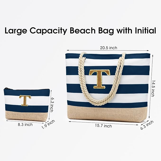 Becokan Beach Bag Initial Beach Tote - Image 3