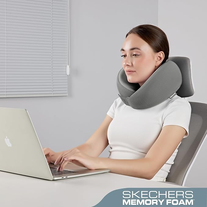 Skechers Men's Memory Foam Neck Pillow, Comfortable & Breathable Travel Pillow - Image 4