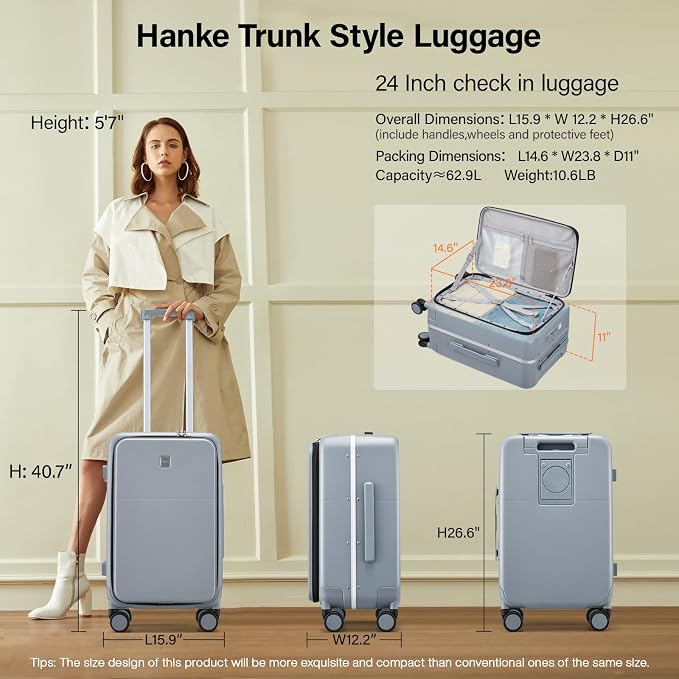 Hanke 24 Inch Luggage with Cup Holder and Charge, Top Opening Hard Shell - Image 2