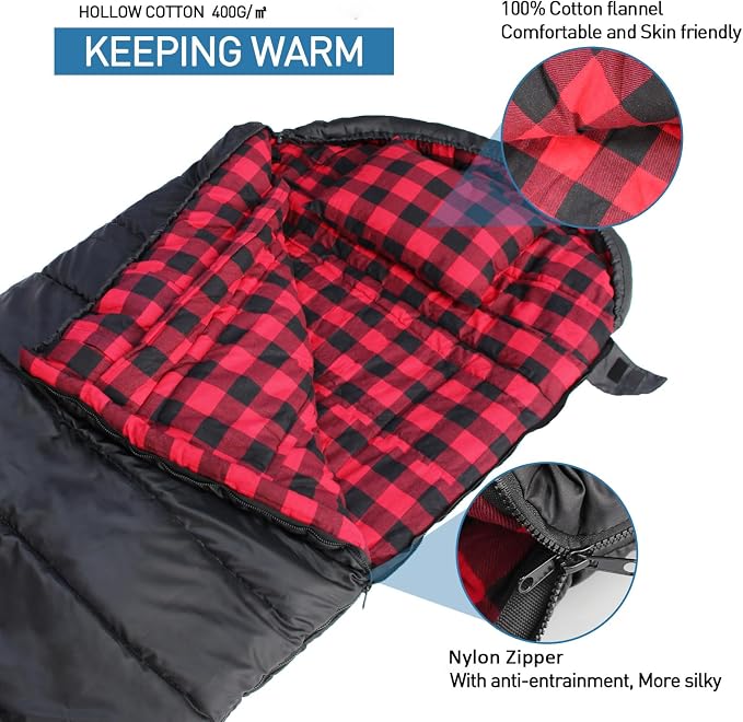 0 Degree Sleeping Bag Cotton Flannel Winter Cold Weather - Image 3