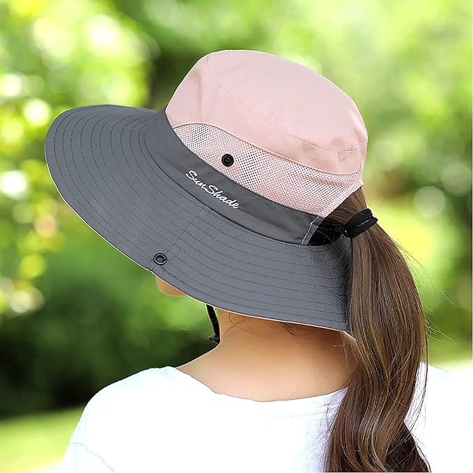 ZOORON Women's Ponytail Safari Sun Hat, Wide Brim UV Protection Outdoor Bucket - Image 2