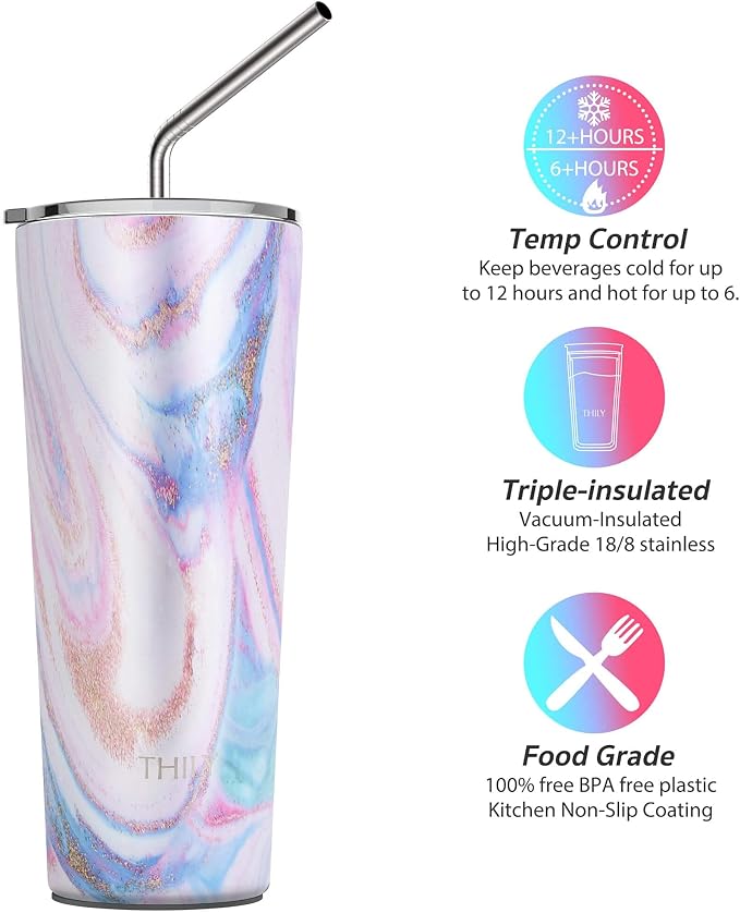THILY Tumbler Stainless Steel Coffee Cup 26 oz Triple-Insulated Travel Mug - Image 3