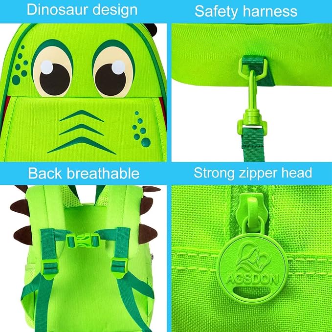 AGSDON Toddler Backpack Leash, 9.5" Safety Harness Dinosaur Bag - Image 7