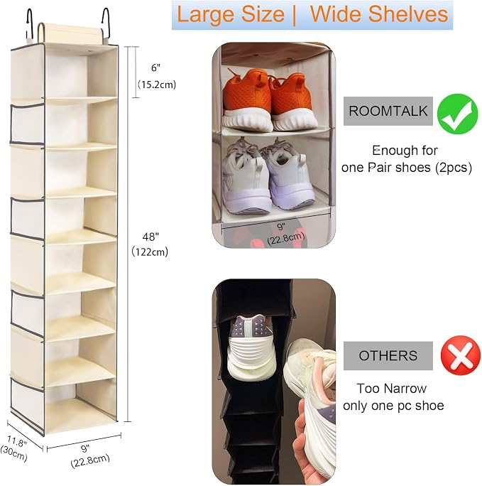 2 Pack Large-Sized Hanging Shoe Organizer 8-Shelf, Hanging Closet Organizer - Image 3