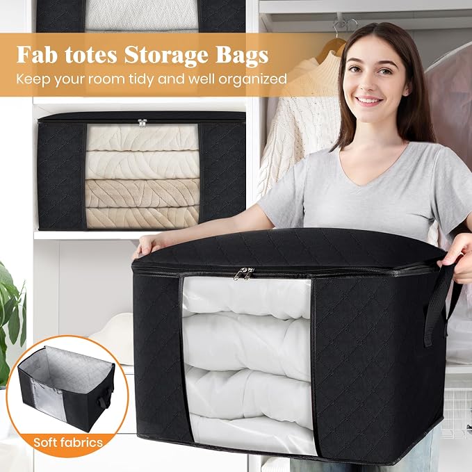 Fab totes 24 Gallons Clothes Storage, Foldable Thick Fabric Blanket Storage Bags - Image 5
