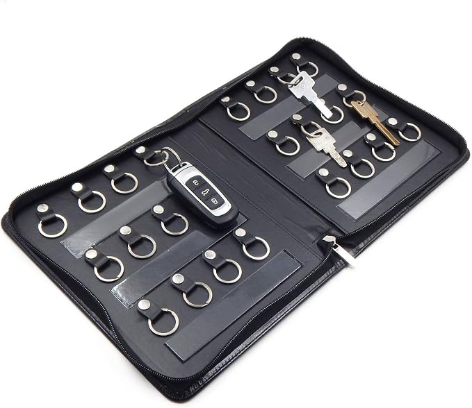 OFFIDIX Portable Zippered Key Case, Leather Portable Key Cabinet 24 Key Hooks by Offidix