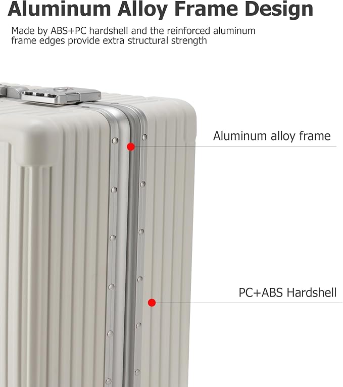 feilario 24in Aluminium Frame PC Hard Shell Spinner Wheels Luggage, Built-In - Image 2