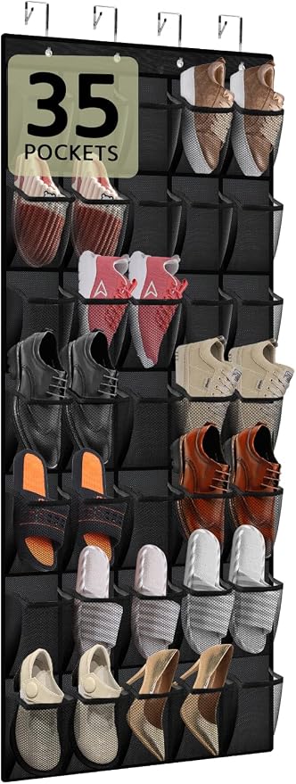 35 Pocket Over the Door Shoe Organizer, Reusable Breathable Large Mesh Bag by Unknown