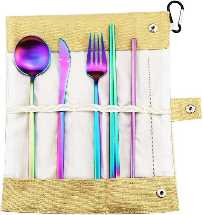 Gugrida Reusable Travel Utensils, 7 Piece Portable 304 Stainless Steel by Gugrida