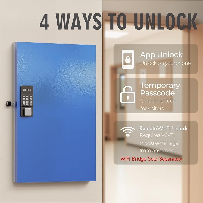 WeHere 96 Key Lock Box Wall Mount, APP Bluetooth/Wi-Fi Remote/One Time Password - Image 3