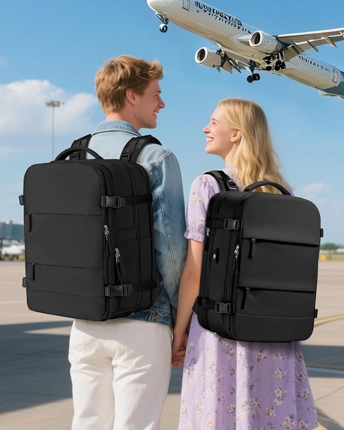 Black Vacuum Backpack With Vacuum Compression, Expanded Travel Laptop Backpacks - Image 9