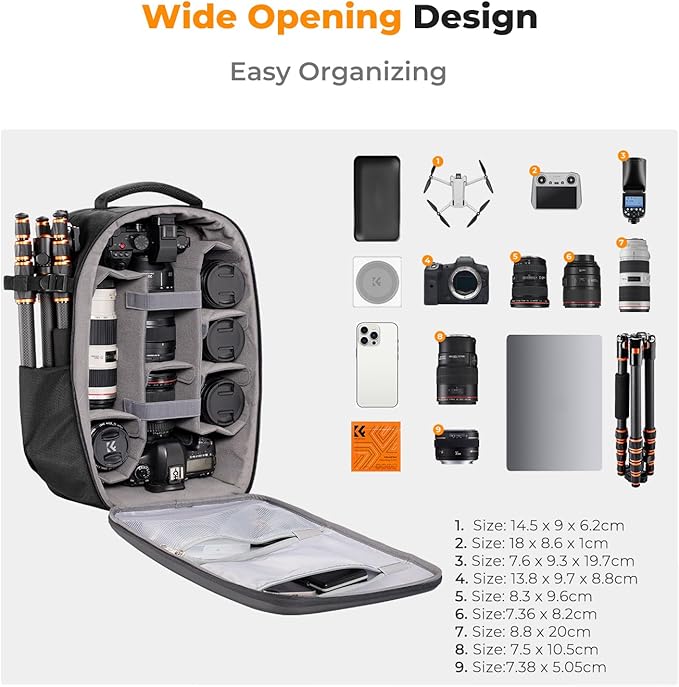 K&F Concept Camera Backpack, Hardshell Photography DSLR Camera Bag - Image 2