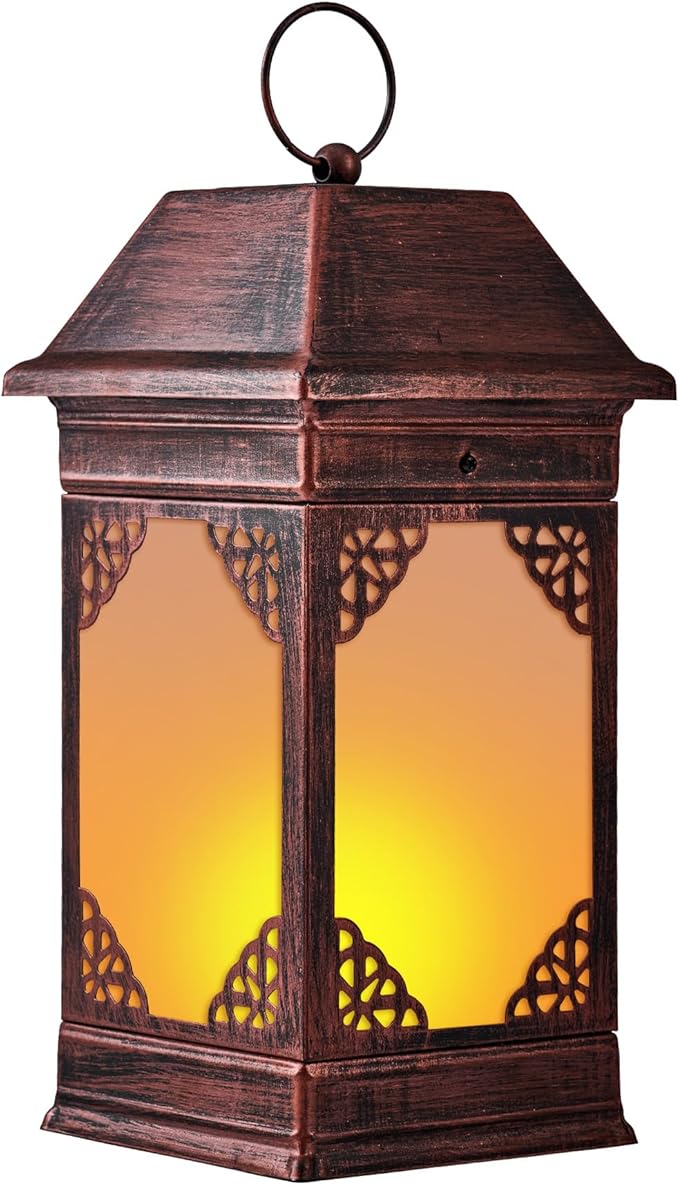 14" Solar Lanterns Outdoor Waterproof, Glass Flickering Flame Solar Lantern by anyperfect