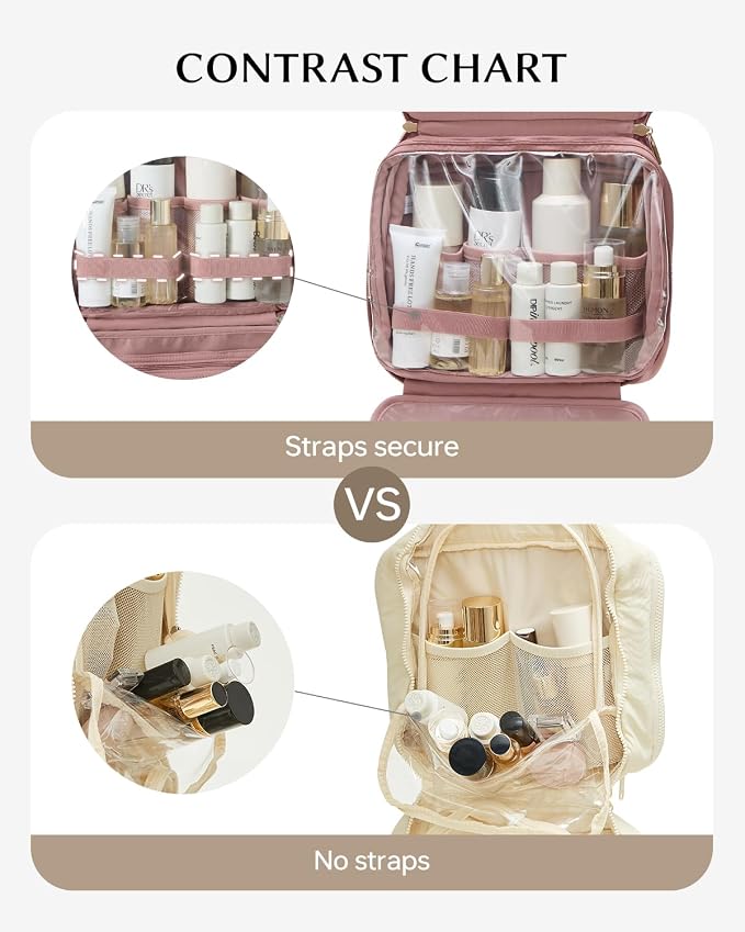 EACHY Hanging Toiletry Bag, Satin 4 Compartments Travel Toiletry Bags - Image 2
