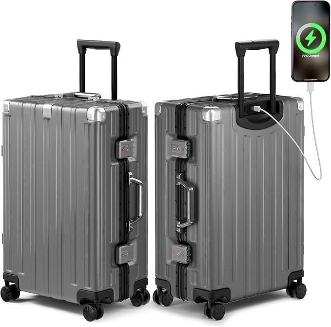 Krute Checked Aluminum Frame Suitcase 24 Inch Zipperless Luggages Hardside PC by Krute