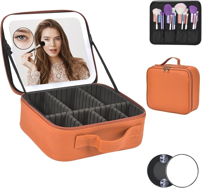 Travel Makeup Bag With LED Mirror, Makeup Travel Train Case with 3 Color Setting by Unknown