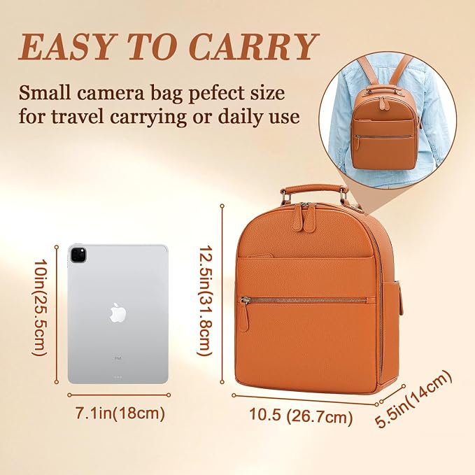 Small Camera Backpack, Classic PU Leather - Image 2