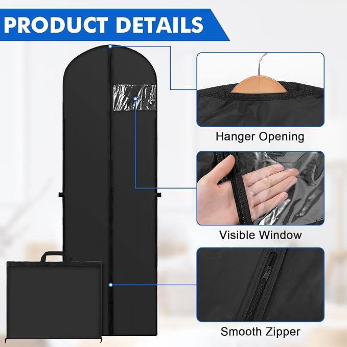 70" Long Garment Bags for Travel Dress, 2 Pack Dress Bags for Gowns, Garment - Image 3