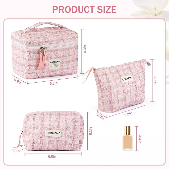 Makeup Bag 3 PCS Quilted Cosmetic Bags - Image 6