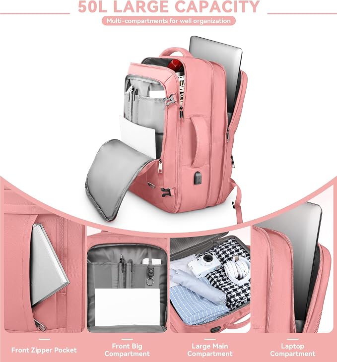 Travel Laptop Backpack for Women, 50L Expandable Extra Large Backpack, Carry On - Image 5