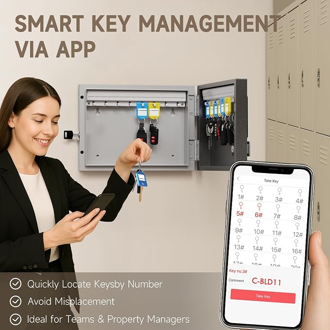 WeHere 16 Key Lock Box Wall Mount, APP Bluetooth/OTP/Wi-Fi/Fixed Code/Key Unlock - Image 7