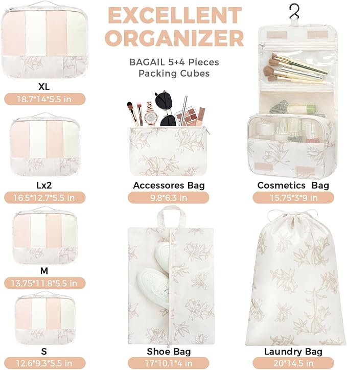 BAGAIL 9 Set Packing Cubes Luggage Packing Organizers - Image 4