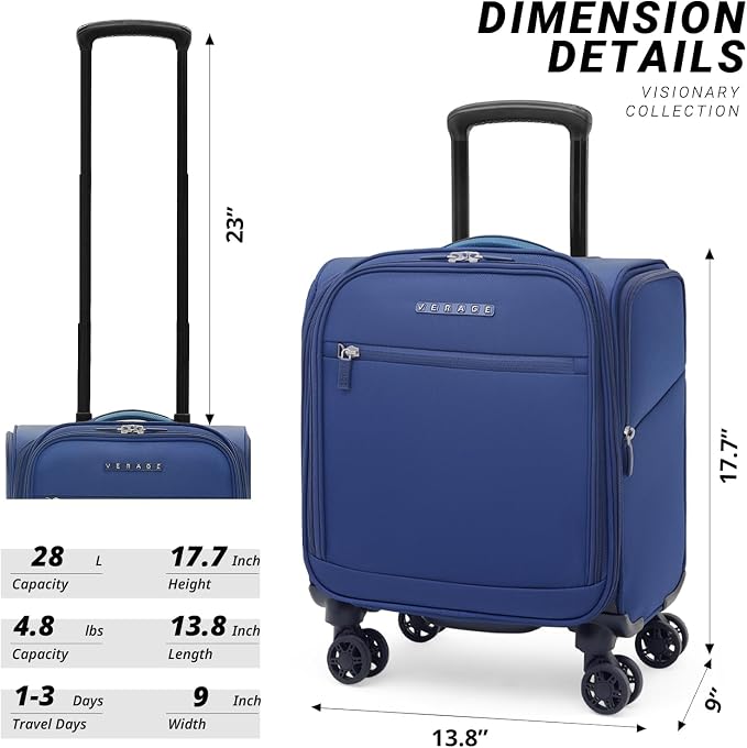 Verage Under Seat Luggage with Wheels, Softside Small Suitcase Spinner Carry On - Image 2