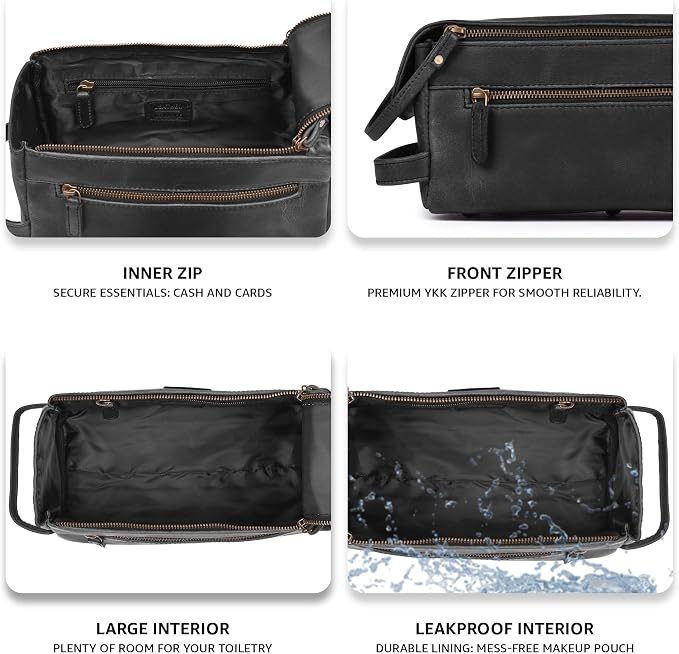 LEATHER VILLAGE Premium Leather Travel Toiletry Bag - Image 4