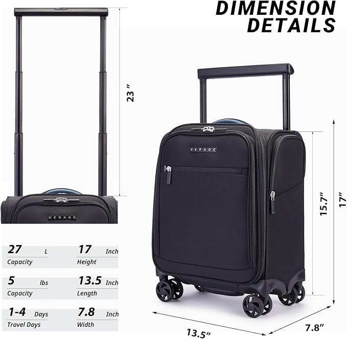 Verage Carry On Luggage with Wheels, 15 Inch Underseat Spinner Luggage Pro - Image 8