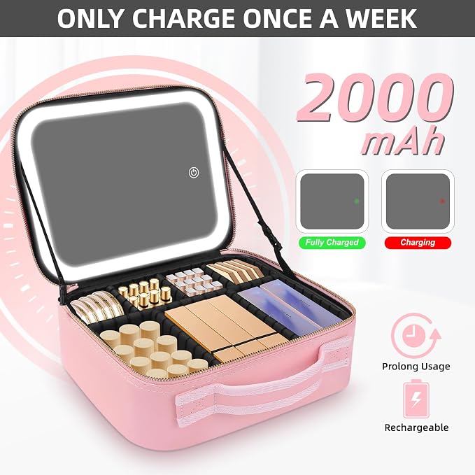 Lighted Makeup Case with Mirror, Adjustable Dividers - Image 4