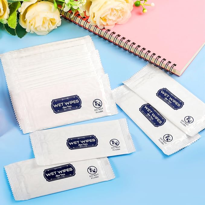100 Pcs Wet Wipes Individually Wrapped, Aloe Vera Hand Wipe, Disposable Skin - Image 5