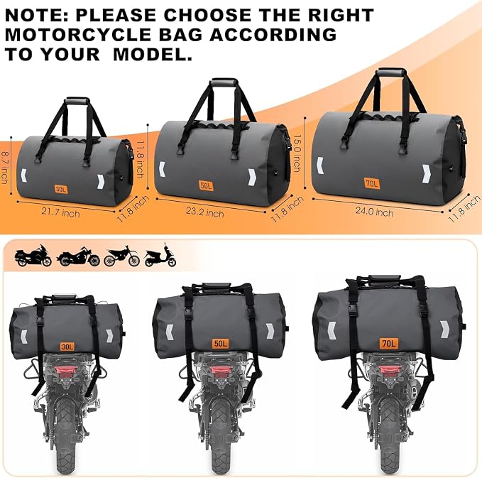 Waterproof Dry Bag, 30L Roll-top Motorcycle Tail Bag - Image 6
