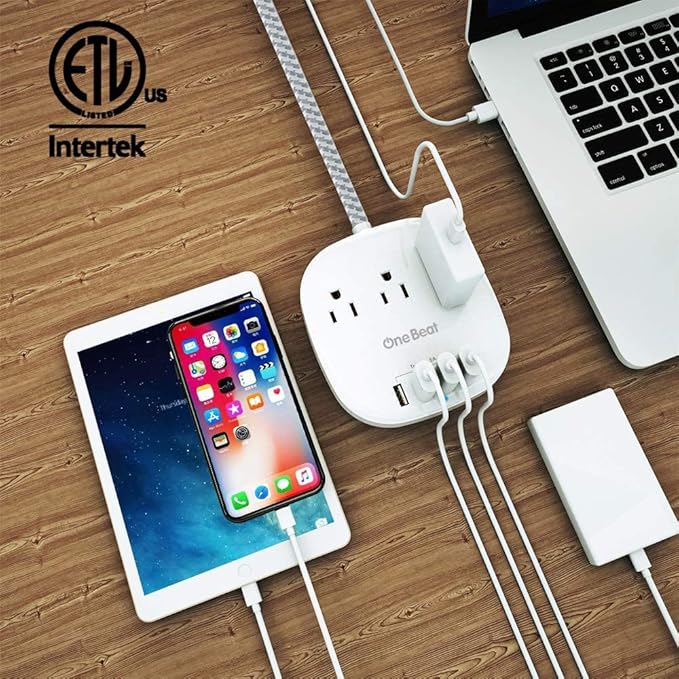 Desktop Power Strip with 3 Outlet 4 USB Ports 4.5A, Flat Plug and 10 ft Long - Image 3
