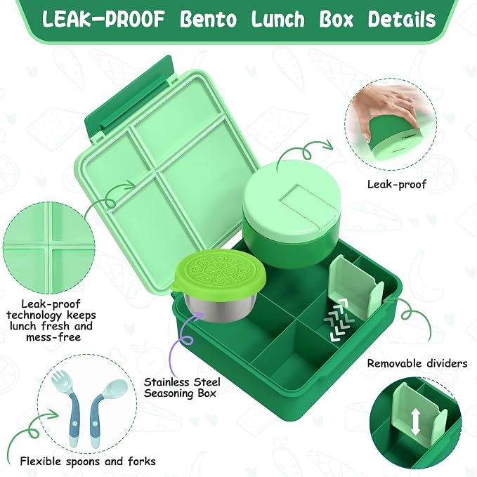 Kids Bento Lunch Box with 8oz Soup Thermo, Kids Leakproof Lunch Food Containers - Image 5