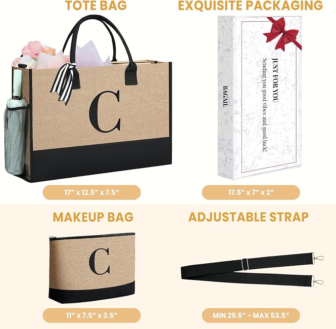 BAGAIL Initial Tote Bag, Personalized Birthday Gifts - Image 2