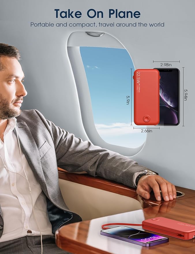 Portable Charger with Built in Cable and AC Wall Plug, USB C Power Bank - Image 7