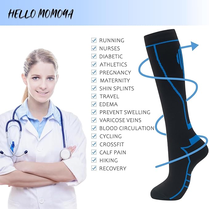 Compression Socks for Women Men Circulation Knee High 8 Pairs for Nurses - Image 3