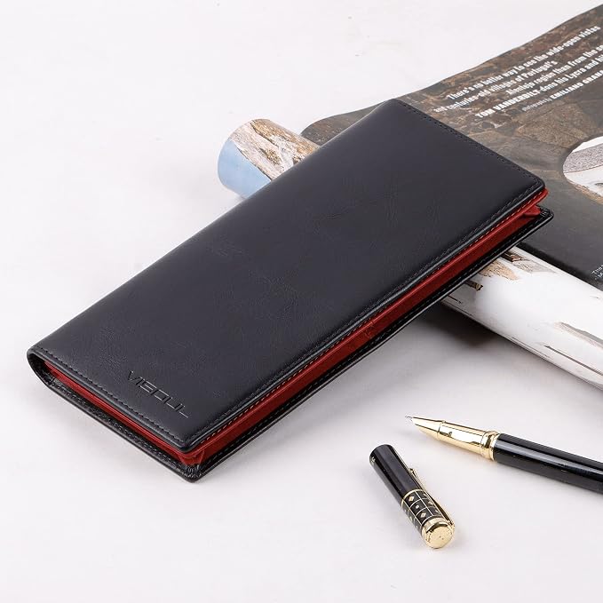 VISOUL Mens Leather Long Bifold Checkbook Wallets - Image 5