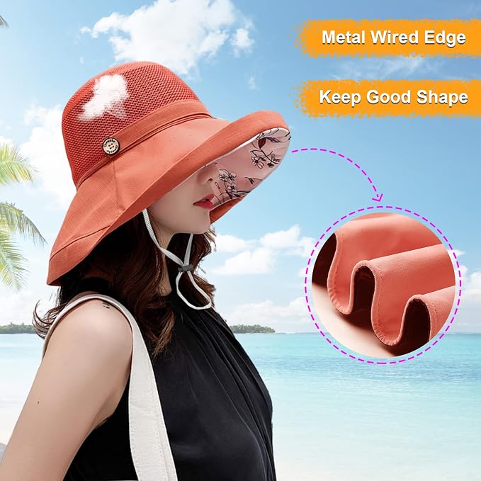 Women Wide Brim Sun Hats Metal Wired Edge Summer UV Protection Beach Fishing Hat - Image 5