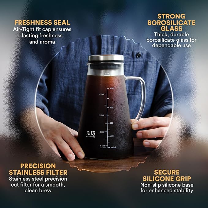 OVALWARE Airtight Cold Brew Iced Coffee Maker Pitcher and Tea Infuser - Image 7