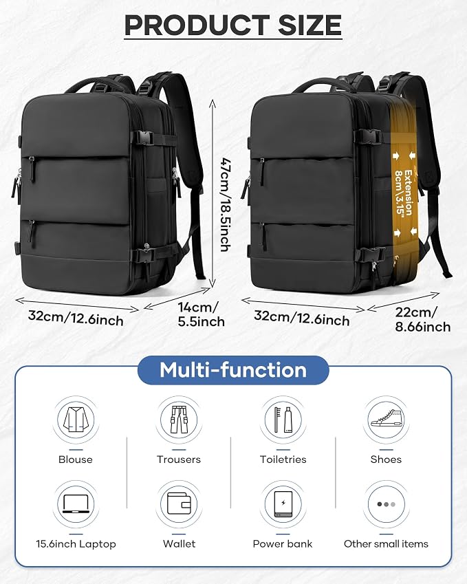 Black Vacuum Backpack With Vacuum Compression, Expanded Travel Laptop Backpacks - Image 2