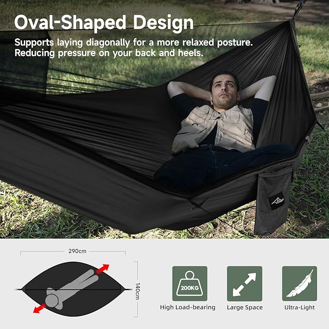 Camping Hammock with Mosquito Net and Ridge Rope, Extra Large - Image 2
