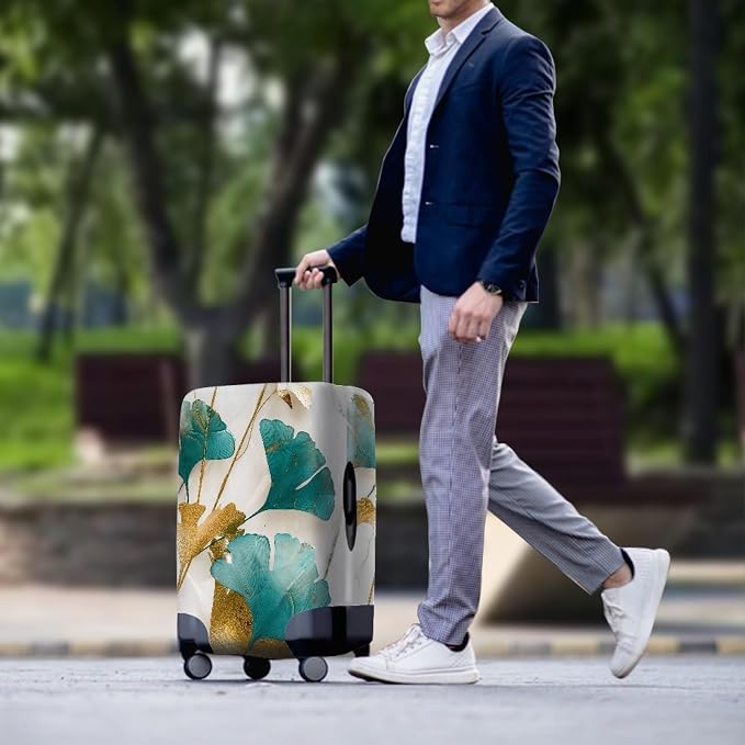 Gold Ginkgo Biloba Leaf Travel Luggage Cover Elastic Baggage Protector - Image 3