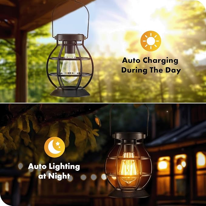 2 Pack Solar Lanterns Outdoor Hanging Lantern Lights, Metal Decor Lantern - Image 4