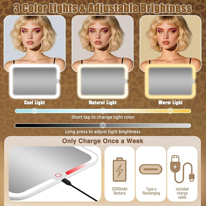 Large Travel Makeup Bag with LED Mirror, 3-Color Stepless Dimming Stand Mirror - Image 5