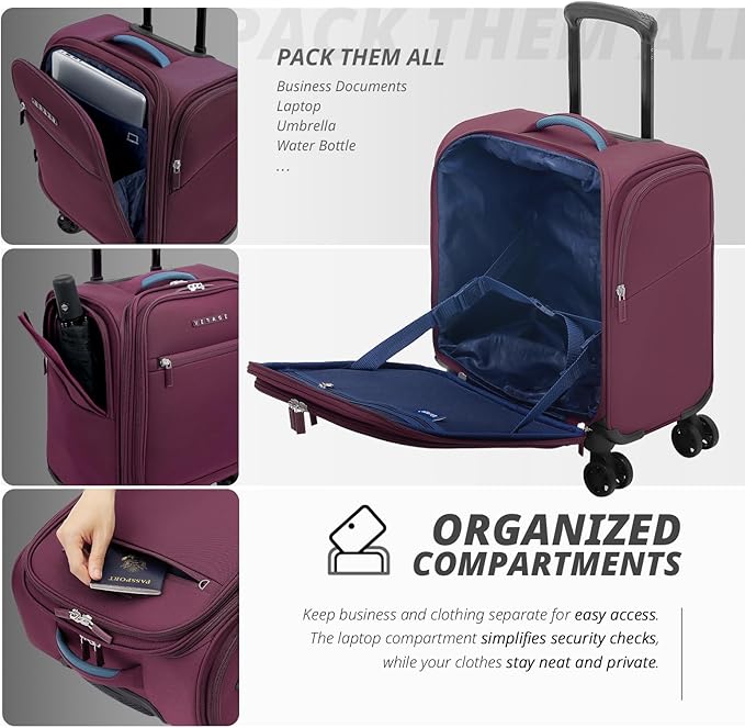 Verage Under Seat Luggage with Wheels, Softside Small Suitcase Spinner Carry On - Image 4
