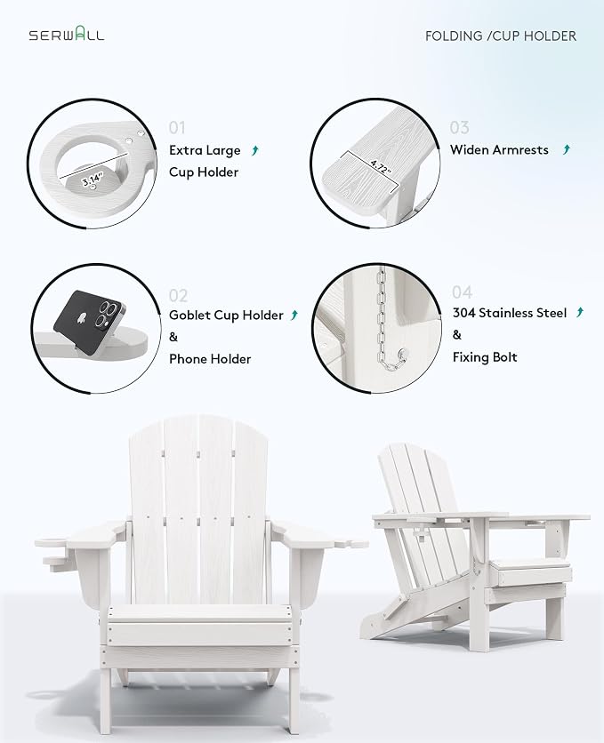 SERWALL Adirondack Chair with Cup Holders - Image 8