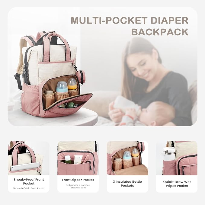 VONAL Diaper Bag Backpack, Lightweight Baby Diaper Bags, Travel Large Diaper Bag - Image 4